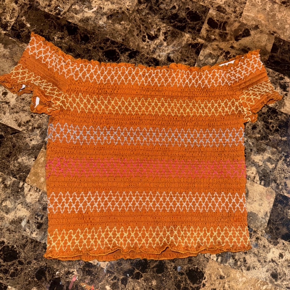 Rue21 Off Shoulder Crop Top Summer Boho Layering Striped Beachy Indie Stretchy M
